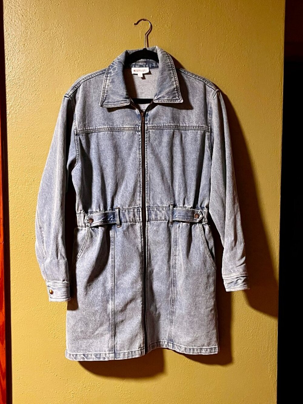 Whiteroom + Cactus Denim Shirt Dress Zip Front Cinched Waist Size Large